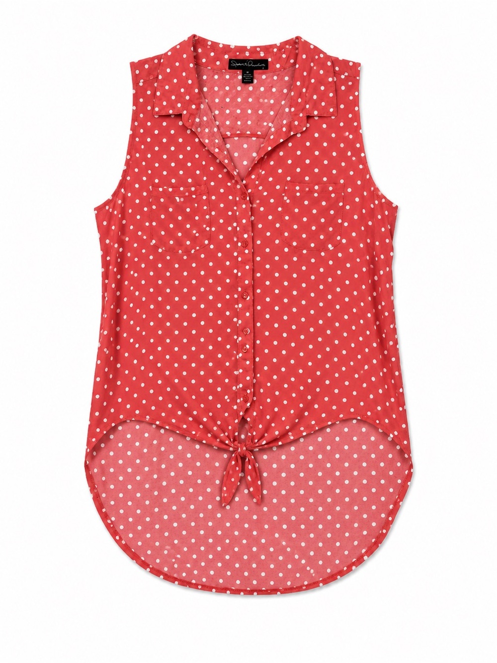 French Laundry Coral & White Polka Dot Blouse
